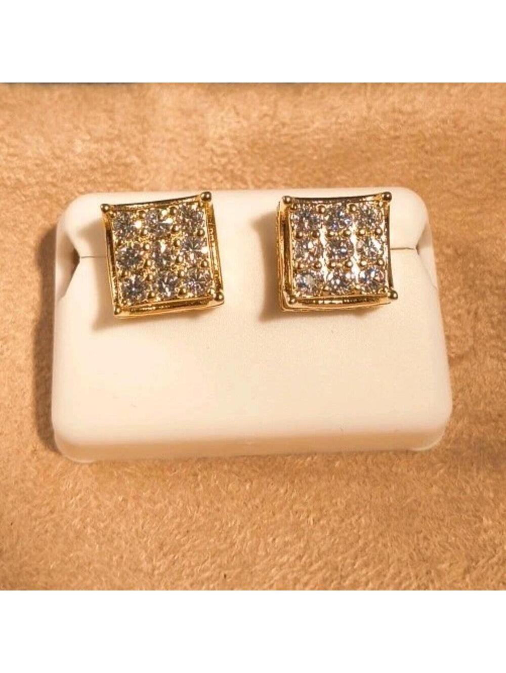 Gold Over Sterling Silver Square Moissenite Earrings
